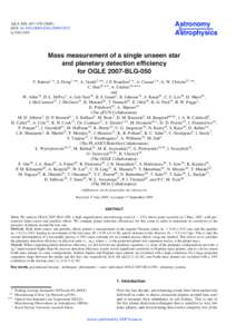 Mass measurement of a single unseen star and planetary detection efficiency for OGLE 2007-BLG-050