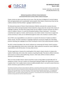 FOR IMMEDIATE RELEASE March 5, 2015 Contact: Jobi Cates, National Association of Charter School Authorizers