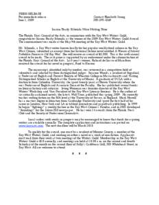 PRESS RELEASE For immediate release June 1, 2009 Contact Elizabeth Young[removed]