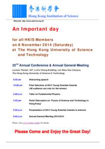 Hong Kong Institution of Science Web-site: http://www.science.org.hk An Important day for all HKIS Members on 8 November[removed]Saturday)