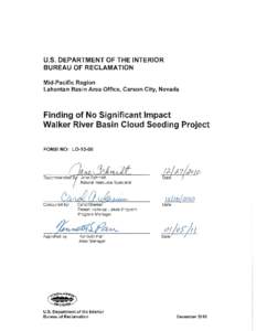U.S. DEPARTMENT OF THE INTERIOR BUREAU OF RECLAMATION Mid-Pacific Region Lahontan Basin Area Office, Carson City, Nevada  Finding of No Significant Impact
