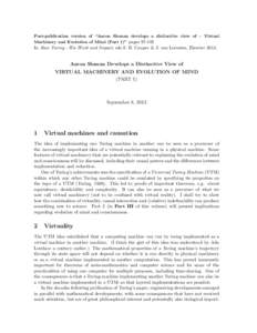 Post-publication version of “Aaron Sloman develops a distinctive view of – Virtual Machinery and Evolution of Mind (Part 1)” pages[removed]In Alan Turing - His Work and Impact, eds S. B. Cooper & J. van Leeuwen, Els