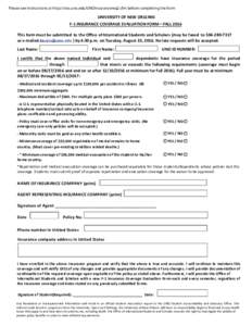 F-1 Insurance Coverage Evaluation Form Fall
