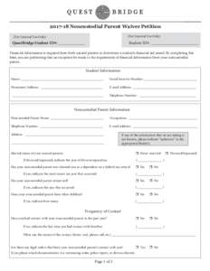Noncustodial Parent Waiver Petition (For Internal Use Only) (For Internal Use Only)  QuestBridge Student ID#: _____________