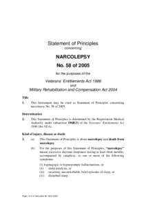 Statement of Principles concerning NARCOLEPSY No. 58 of 2005 for the purposes of the