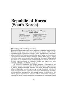 Republic of Korea (South Korea) Demographics for Republic of Korea (South Korea) Population: GDP (by PPP method):