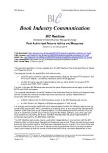 BIC Realtime  Post Authorised Returns Advice and Response Book Industry Communication BIC Realtime