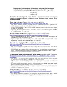 Microsoft Word - Media articles re parvovirus Dec 2009 to Apr 2010