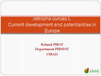 Jatropha curcas L. Current development and potentialities in Europe