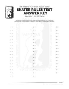 The Rules of Flat Track Roller Derby - Skater Rules Test Answer Key