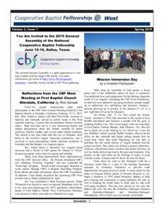 Volume 3, Issue 1  Spring 2015 You Are Invited to the 2015 General Assembly of the National