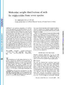 Molecular weight distributions of milk fat triglycerides from seven species W. C. BRECKENRIDGE and A. KUKSIS
