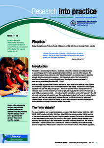 Research into practice Literacy is everyone’s business | www.decd.sa.gov.au/literacy Series 1 | 1.3 Paper 3 in the series Understanding the reading