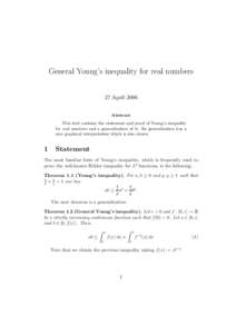 General Young’s inequality for real numbers 27 April 2006 Abstract This text contains the statement and proof of Young’s inequality for real numbers and a generalization of it. Its generalization has a nice graphical