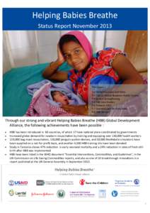 Helping Babies Breathe Status Report November 2013 This issue P.2 Global Advocacy and Policy P.3 HBB at Global Newborn Health Forums