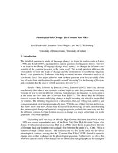 Phonological Rule Change: The Constant Rate Effect Josef Fruehwald*, Jonathan Gress-Wright*, and Joel C. Wallenberg† *University of Pennsylvania, † University of Iceland 1. Introduction The detailed quantitative stud