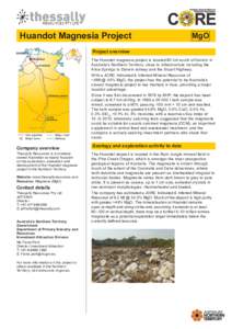 Northern Territory Government Investment Attraction Factsheet – Thessally Resources Huandot Magnesia Project