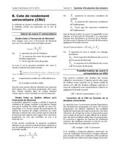 Guide d’admission[removed]Section 3 – Système d’évaluation des dossiers B. Cote de rendement universitaire (CRU)