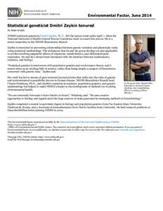 Statistical geneticist Dmitri Zaykin tenured