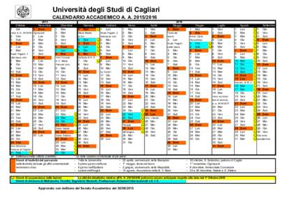 Università degli Studi di Cagliari CALENDARIO ACCADEMICO A. AOttobre Gio
