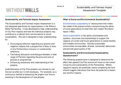 Annex A  Sustainability and Fairness Impact Assessment Template  Sustainability and Fairness Impact Assessment
