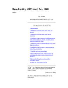 Broadcasting (Offences) Act, No: BROADCASTING (OFFENCES) ACT, 1968  ARRANGEMENT OF SECTIONS