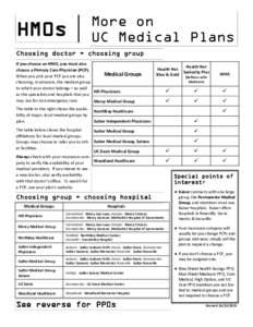 HM0s  More on UC Medical Plans  Choosing doctor = choosing group