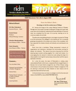 Towards a disaster free India Newsletter of National Institute of Disaster Management TIDINGS  www.nidm.net