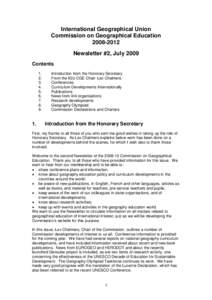 International Geographical Union Commission on Geographical EducationNewsletter #2, July 2009 Contents 1.
