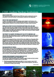 CTBT: Ending Nuclear Explosions WHAT IS THE CTBT? The Comprehensive Nuclear-Test-Ban Treaty (CTBT) bans nuclear explosions by everyone, everywhere: on the Earth’s surface, in the atmosphere, underwater and underground.