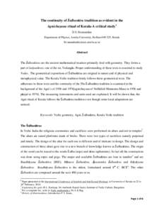 The continuity of Śulbasūtra tradition as evident in the Agnichayana ritual of Kerala-A critical study1 D.S.Sivanandan Department of Physics, Amrita University, Kollam[removed], Kerala Sivanandands(at)am.amrita.ac.in