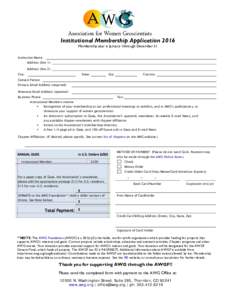 Institutional Membership Application 2016 Membership year is January 1through December 31 Institution Name: Address (line 1): Address (line 2):