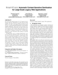 ScriptGard: Automatic Context-Sensitive Sanitization for Large-Scale Legacy Web Applications Prateek Saxena David Molnar