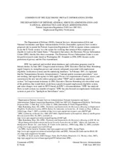 COMMENTS OF THE ELECTRONIC PRIVACY INFORMATION CENTER to THE DEPARTMENT OF DEFENSE, GENERAL SERVICES ADMINISTRATION AND NATIONAL AERONAUTICS AND SPACE ADMINISTRATION. Federal Acquisition Regulation; FAR Case; Em