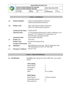 Sagent Pharmaceuticals, Inc. Topotecan Hydrochloride for Injection Safety Data Sheet (SDS) Topotecan Hydrochloride Injection SDS Issue Date: