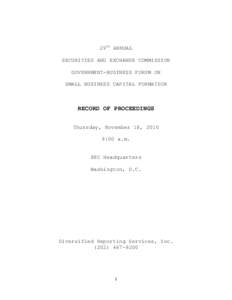 Record of Proceedings of the 29th Annual Securities and Exchange Commission Government-Business Forum on Small Business Capital Formation