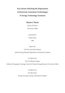 Key Factors Affecting the Deployment of Electricity Generation Technologies in Energy Technology Scenarios Master’s Thesis Faculty of Science