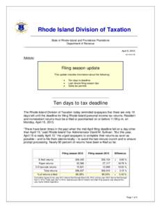 Rhode Island Division of Taxation State of Rhode Island and Providence Plantations Department of Revenue April 5, 2013 ADV