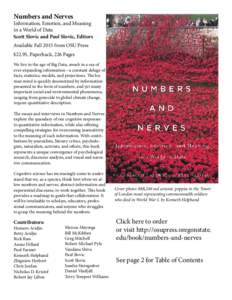 Numbers and Nerves  Information, Emotion, and Meaning in a World of Data Scott Slovic and Paul Slovic, Editors Available Fall 2015 from OSU Press