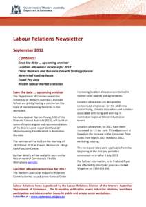 Labour Relations Newsletter – September[removed]Labour Relations Newsletter September 2012 Contents: Save the date ... upcoming seminar