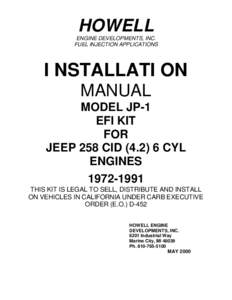 HOWELL ENGINE DEVELOPMENTS, INC. FUEL INJECTION APPLICATIONS I NSTALLATI ON MANUAL
