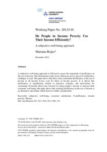 UNU-WIDER Working Paper NoDo People in Income Poverty Use Their Income Efficiently?: A subjective well-being approach