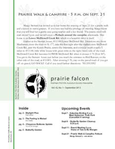 Prairie Walk & campfire - 5 p.m. on Sept. 21  Printed by Claflin Books & Copies Manhattan, KS  Northern Flint Hills Audubon Society,