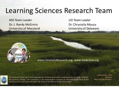 Learning Sciences Research Team MD Team Leader Dr. J. Randy McGinnis University of Maryland  UD Team Leader