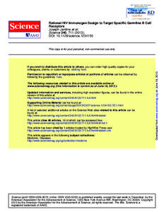 Rational HIV Immunogen Design to Target Specific Germline B Cell Receptors Joseph Jardine et al. Science 340, ); DOI: science