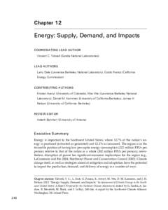 Chapter 12  Energy: Supply, Demand, and Impacts Coordinating Lead Author Vincent C. Tidwell (Sandia National Laboratories)