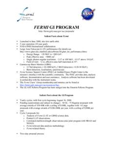 FERMI GI PROGRAM http://fermi.gsfc.nasa.gov/ssc/proposals/ Salient Facts about Fermi • • •