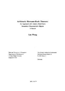 Arithmetic Riemann-Roch Theorem: An Approach with relative Bott·Chern Secondary Characteristic Objects A Sketch  Lin Weng