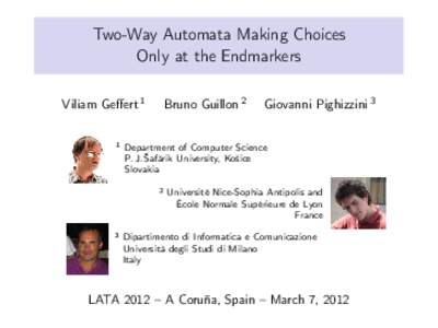 Two-Way Automata Making Choices Only at the Endmarkers Viliam Geffert 1 1  Bruno Guillon 2