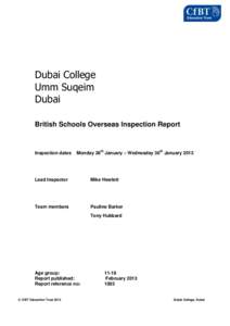 Dubai College Umm Suqeim Dubai British Schools Overseas Inspection Report  Inspection dates